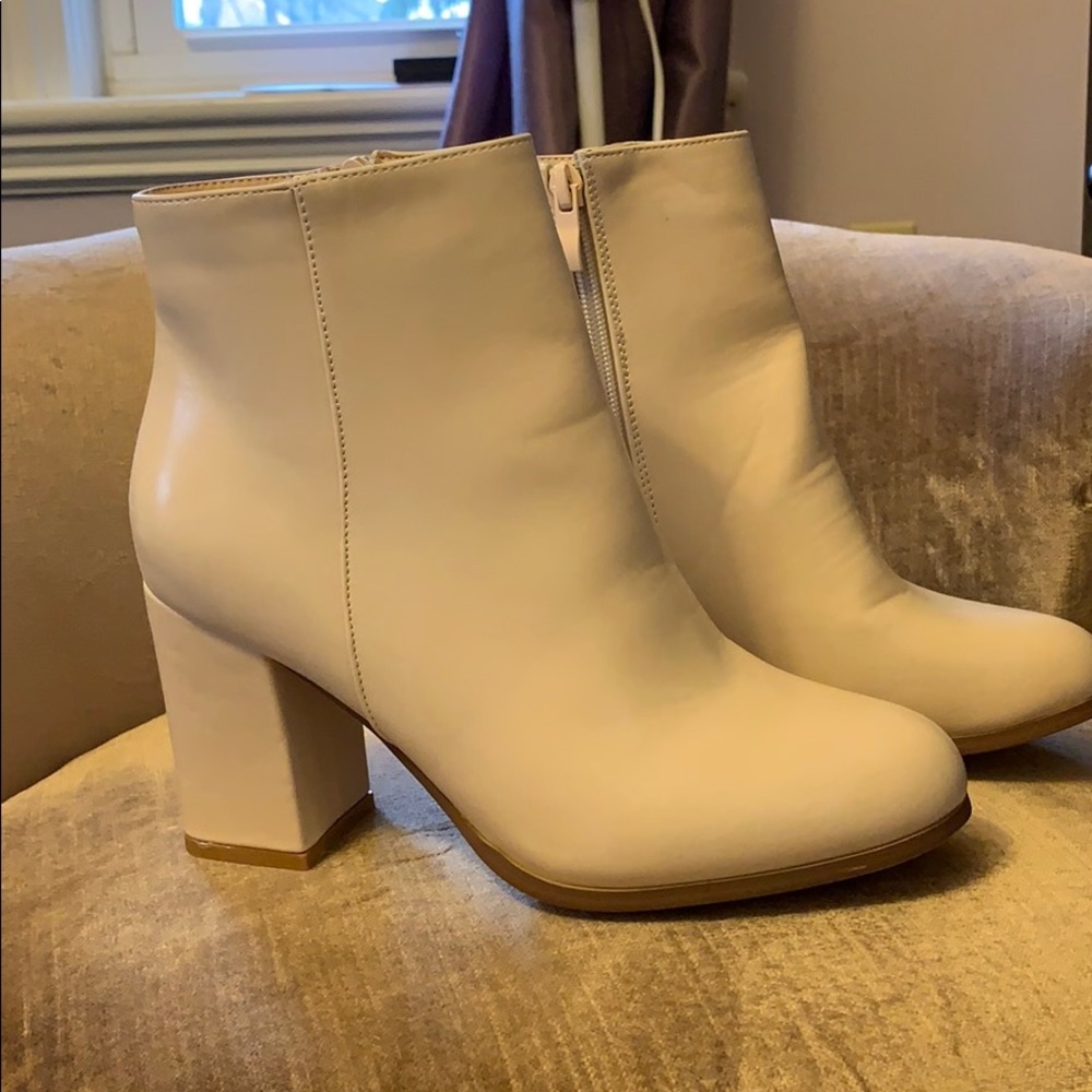 White heeled booties